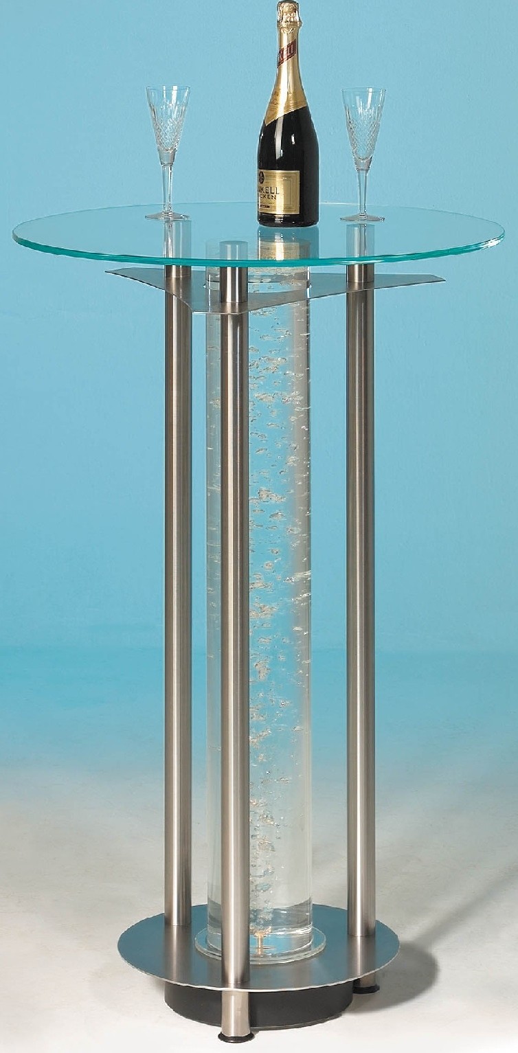 Bistrotisch aus Glas mit Sprudelsule in der Mitte